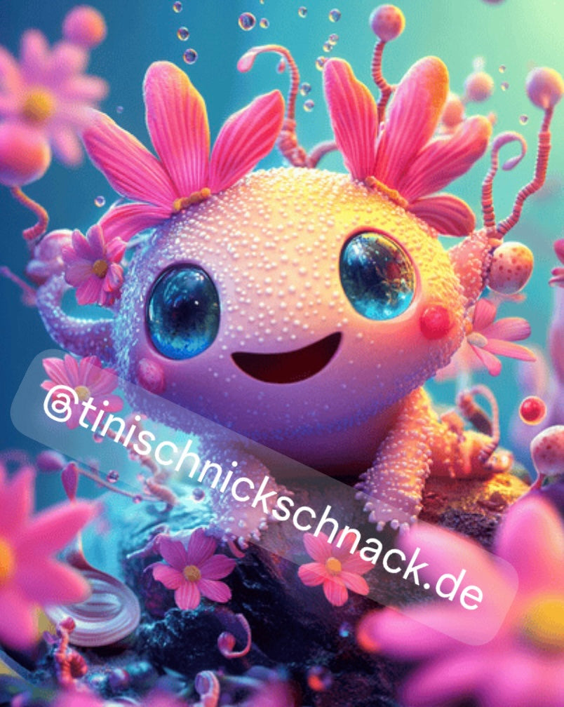 Diamond Painting Bild Axolotl "Sunny" von AI-Artist Bex.ai 40x50cm (inkl. Metallic Stones)