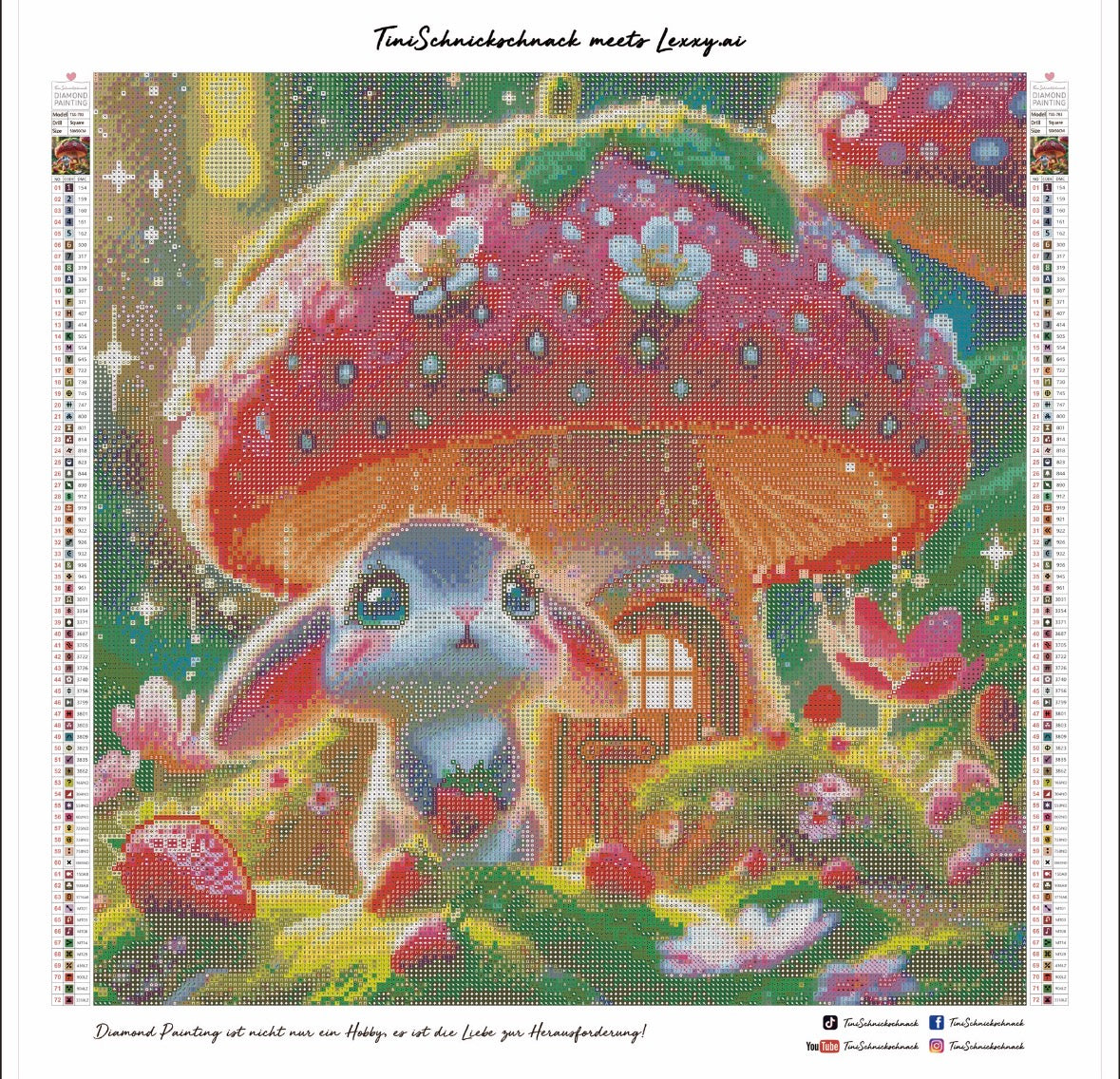 Diamond Painting Bild "Hasenhäuschen" von AI-Artist Lexxy.ai 50x50cm (Sondersteine Special) TSS-793