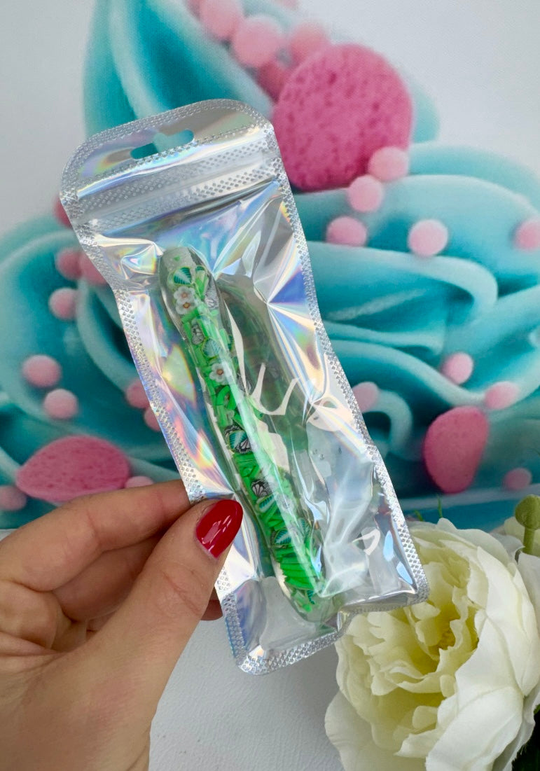 Diamond Painting Harz Ergo-Stift "Schmetterlingswiese" Konfetti grün/weiß (E3)