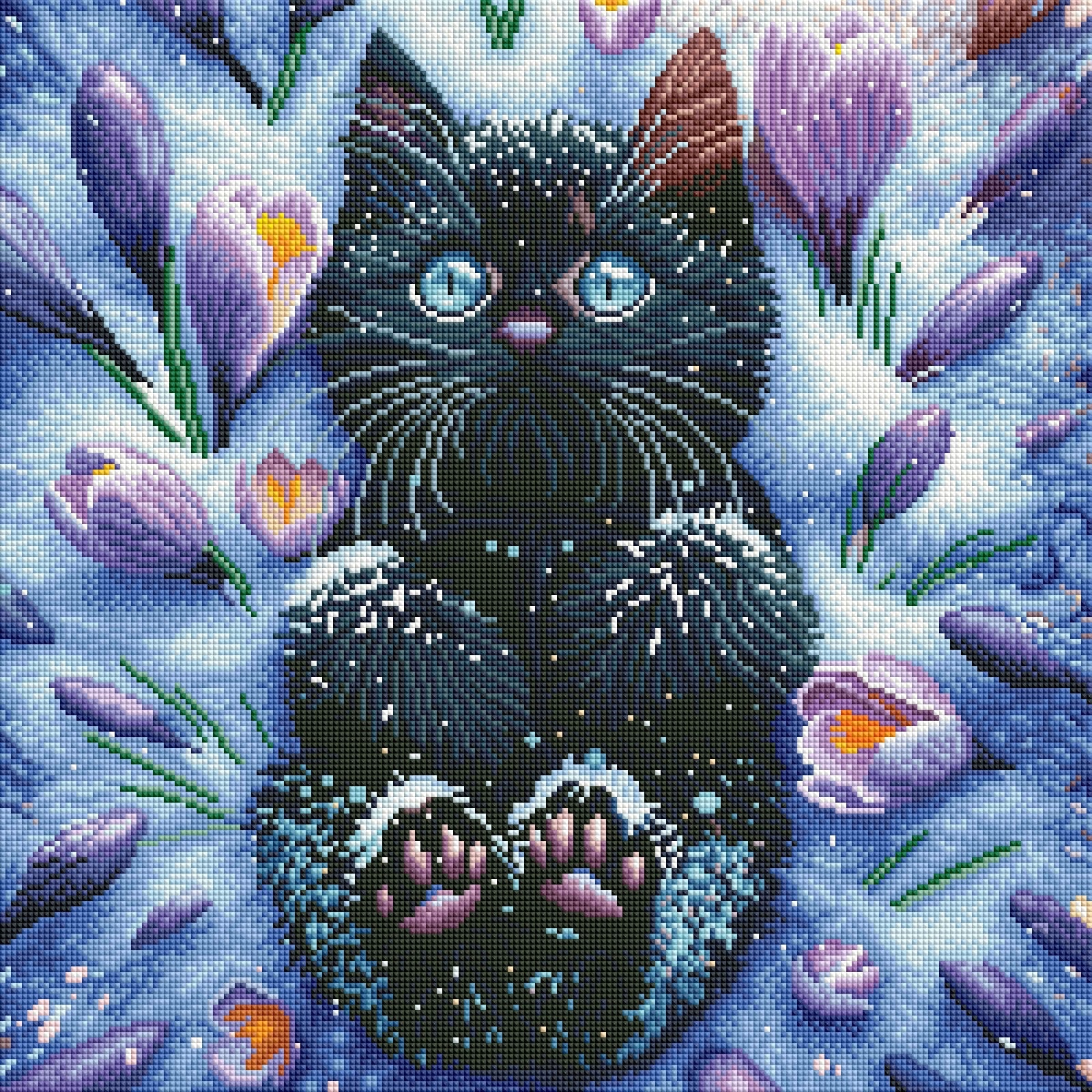 Diamond Painting Bild Katze "Pfötchen im Schneegarten" von AI-Artist Lexxy.ai 50x50cm (inkl. Feenstaub) TSS-624