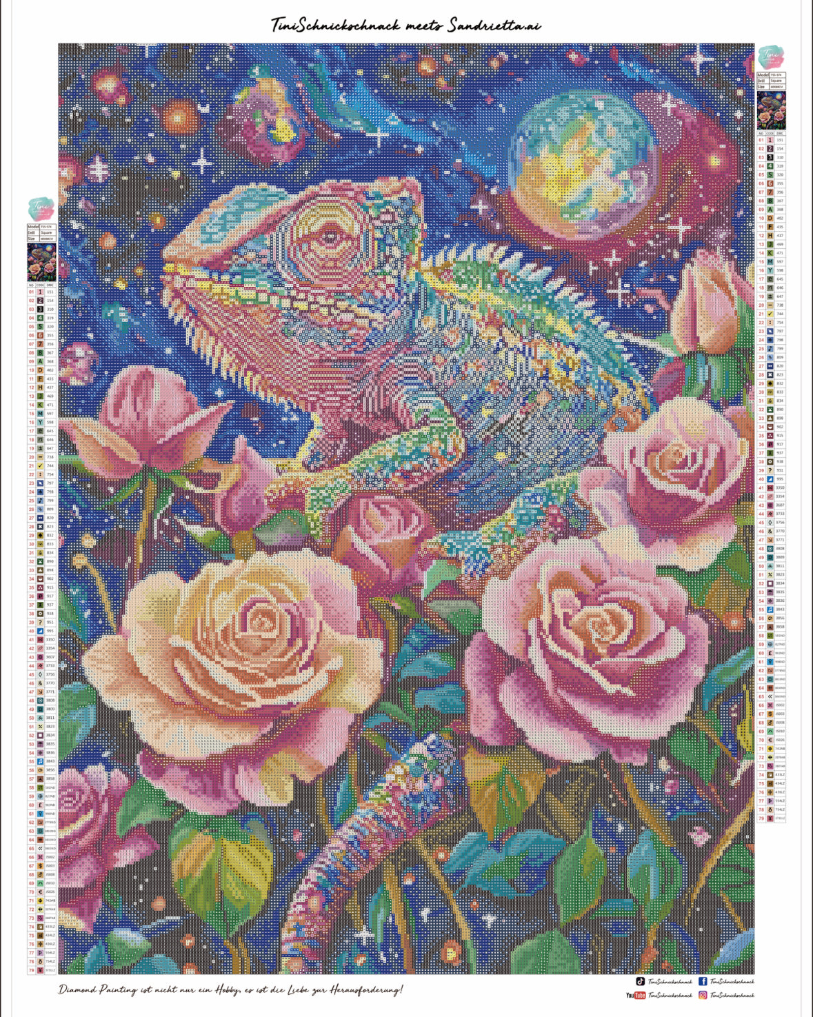 Diamond Painting XL Bild "Chamäleon" von AI-Artist Sandrietta_ai 60x80cm (Sondersteine-Special) TSS-574
