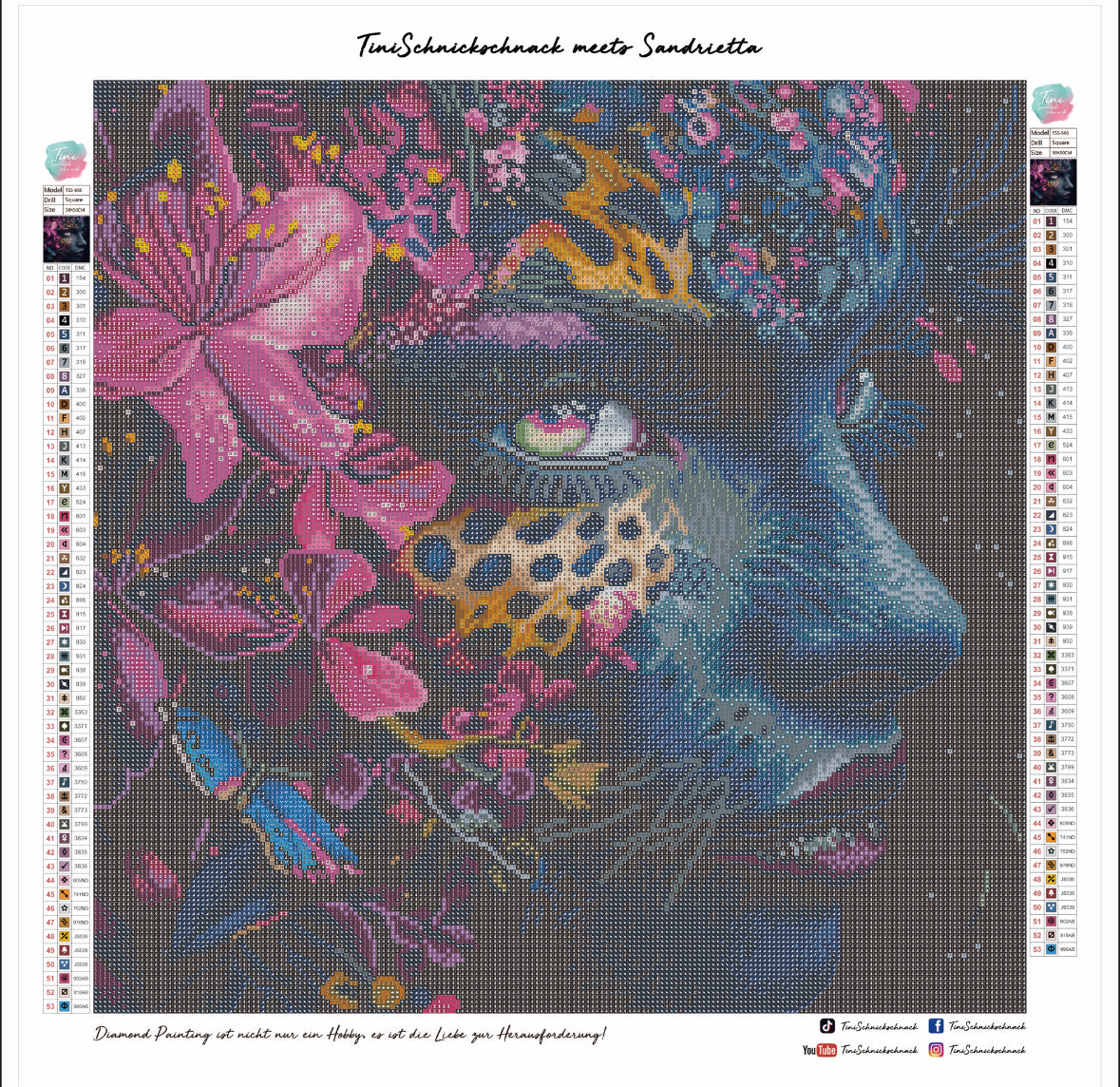 Diamond Painting Bild Lady "Blüte der Nacht" von AI-Artist Sandrietta_ai (inkl. Feenstaub) 50x50cm TSS-666
