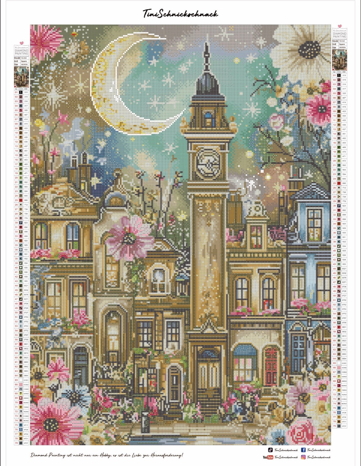 Diamond Painting Bild "Vintage City im Mondschein" von AI-Artist CleoDora (inkl. Feenstaub) 50x70cm TSS-910