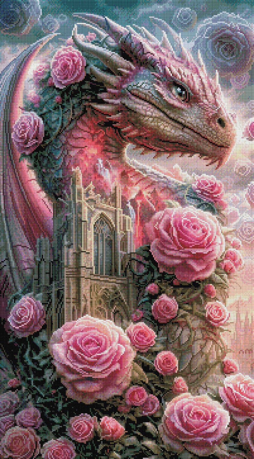 Diamond Painting Bild "Dragon of Roses" von AI-Artist Elly_a.i (Sondersteine Special) 50x90cm TSS-976