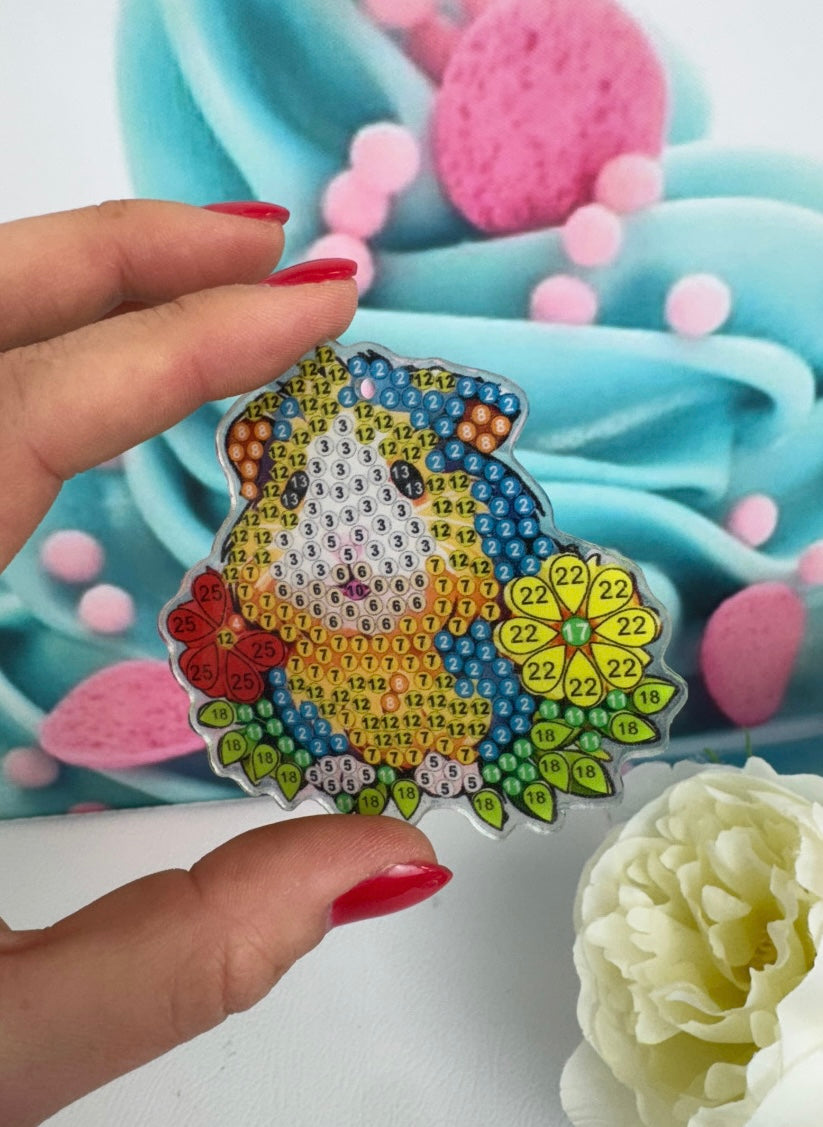 Diamond Painting Schlüsselanhänger "Meerschweinchen" 8 Stück Anhänger (AH006)