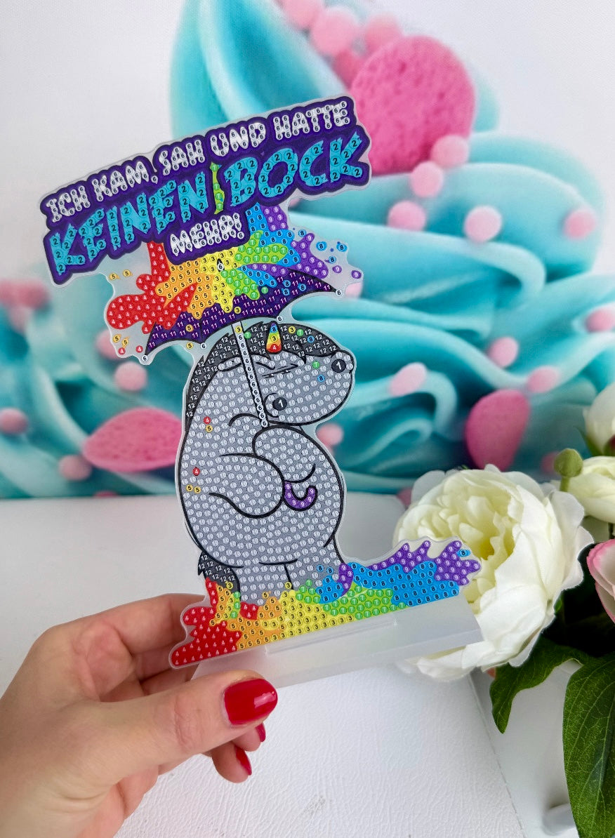 Diamond Painting Pummeleinhorn Aufsteller "Keinen Bock" Grummeleinhorn 15x20cm