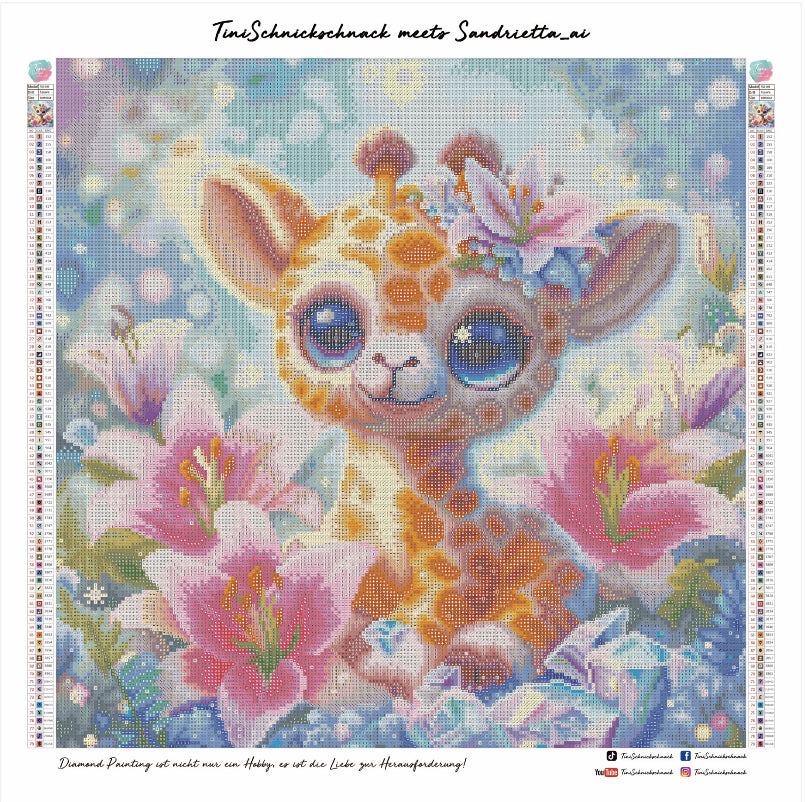 Diamond Painting Bild Giraffe "Flecki" von AI-Artist Sandrietta_ai 50x50cm (inkl. Fairy Dust)