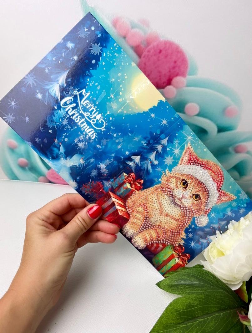 Diamond Painting Grußkarten XMAS "Welpen & Kittys" 8er Set (K25)