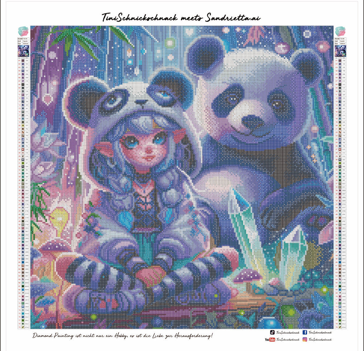 Diamond Painting Bild "Mila und Panda Jari" von AI-Artist Sandrietta_ai (inkl. Feenstaub) 50x50cm TSS-694