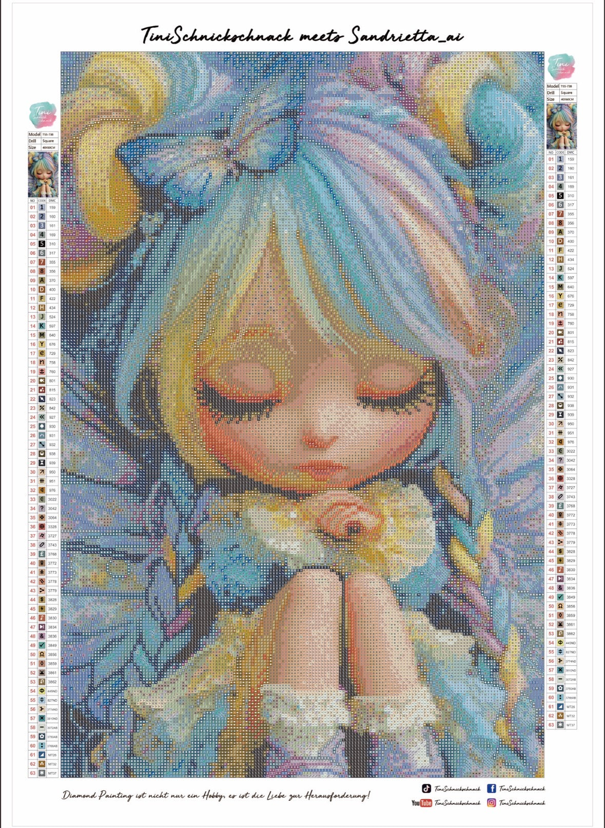 Diamond Painting Bild "Püppi Pia" von AI-Artist Sandrietta_ai (inkl. Feenstaub) 40x60cm TSS-738