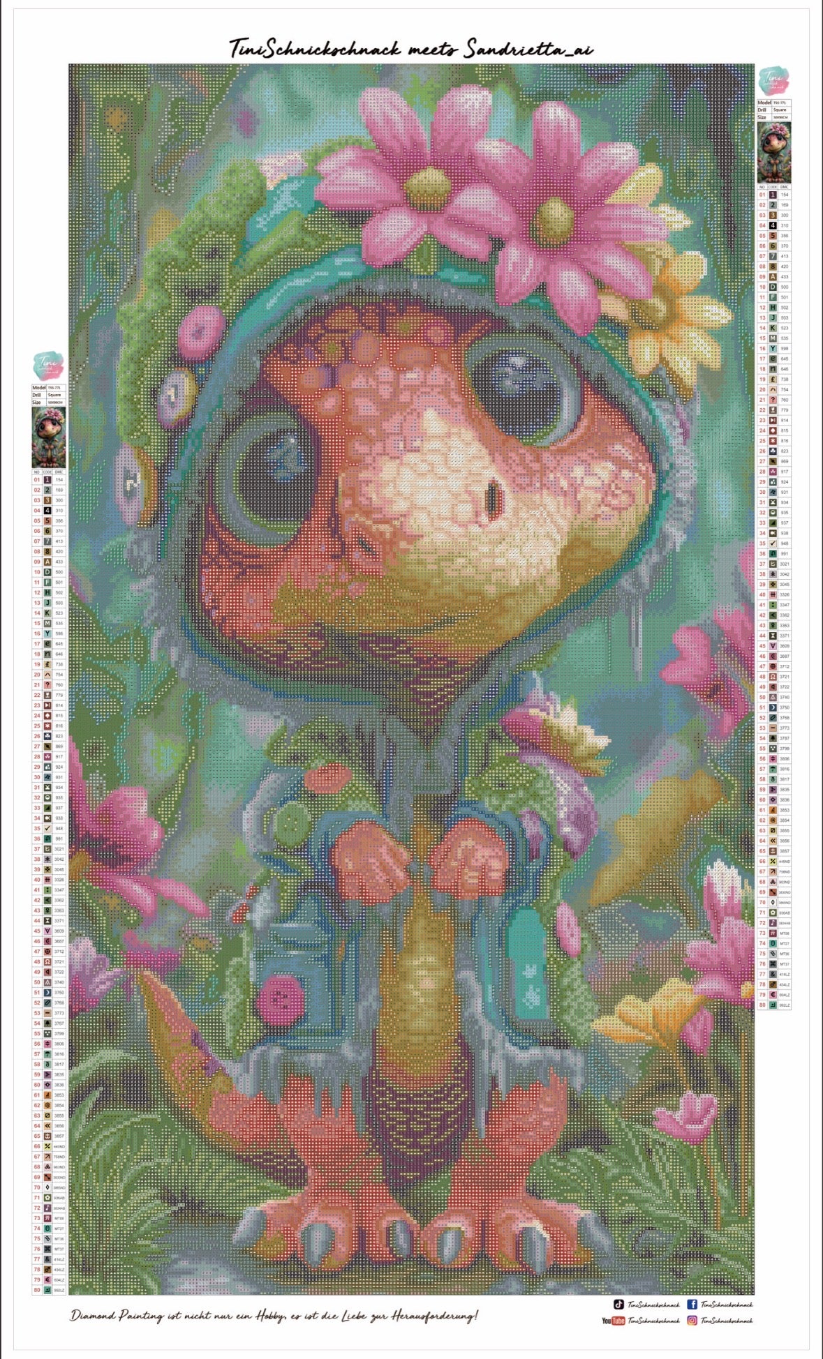 Diamond Painting Bild T-Rex "Rudy" von AI-Artist Sandrietta_ai 50x90cm (inkl. Feenstaubsteine) TSS-771