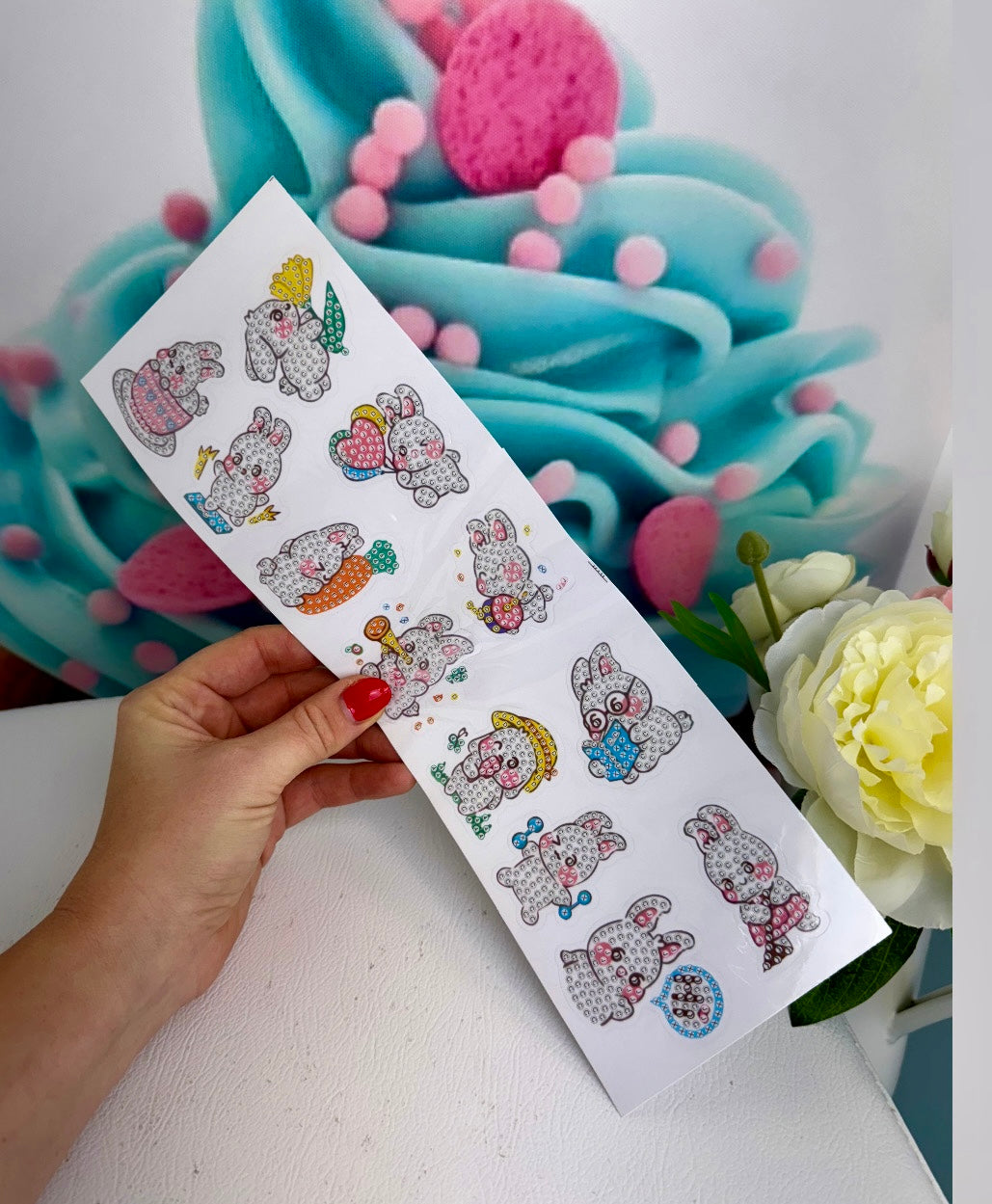 Diamond Painting Oster Sticker Set "Happy Rabbits" 12 Stück (O11)