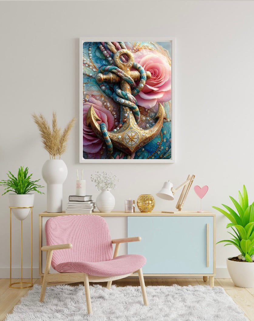 VORVERKAUF! Diamond Painting Bild "Rosenanker" von AI-Artist Sandrietta_ai (Sondersteine Special) 40x50cm TSS-803