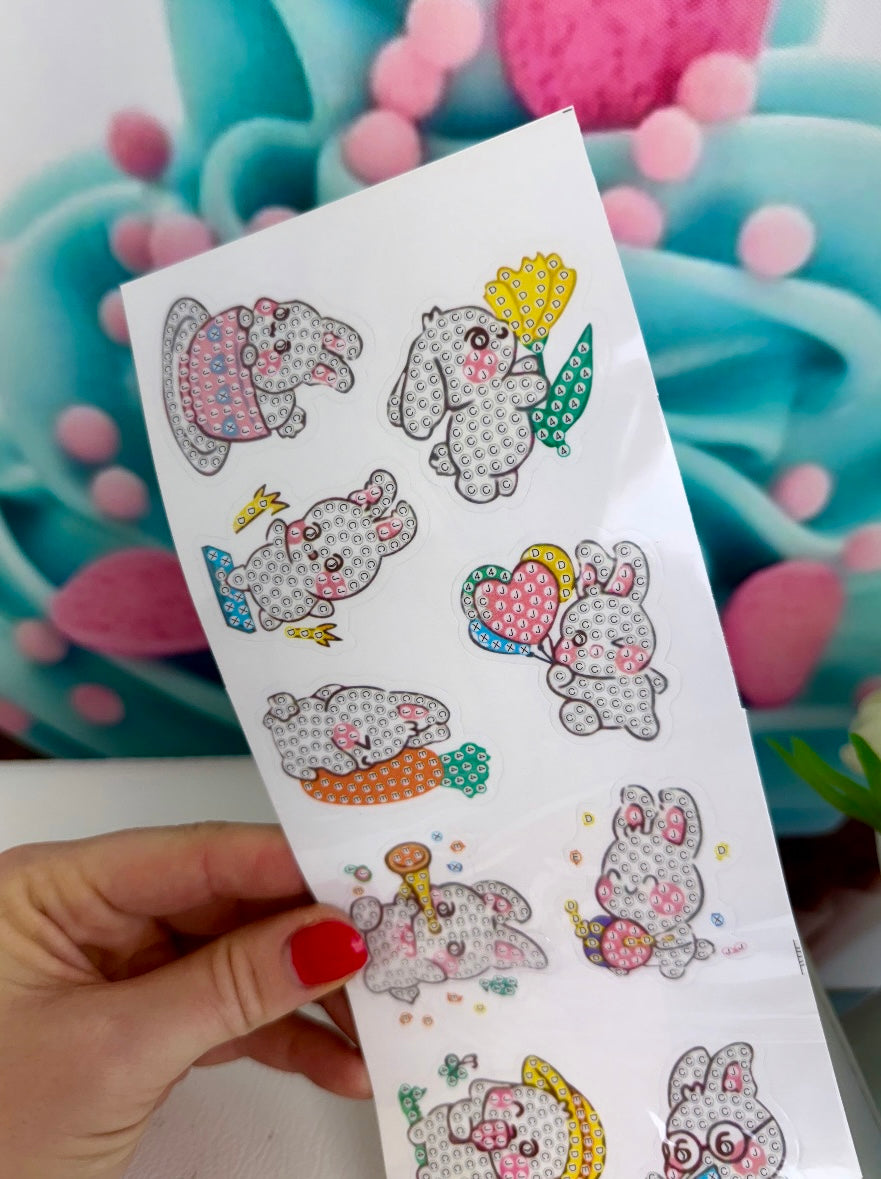 Diamond Painting Oster Sticker Set "Happy Rabbits" 12 Stück (O11)