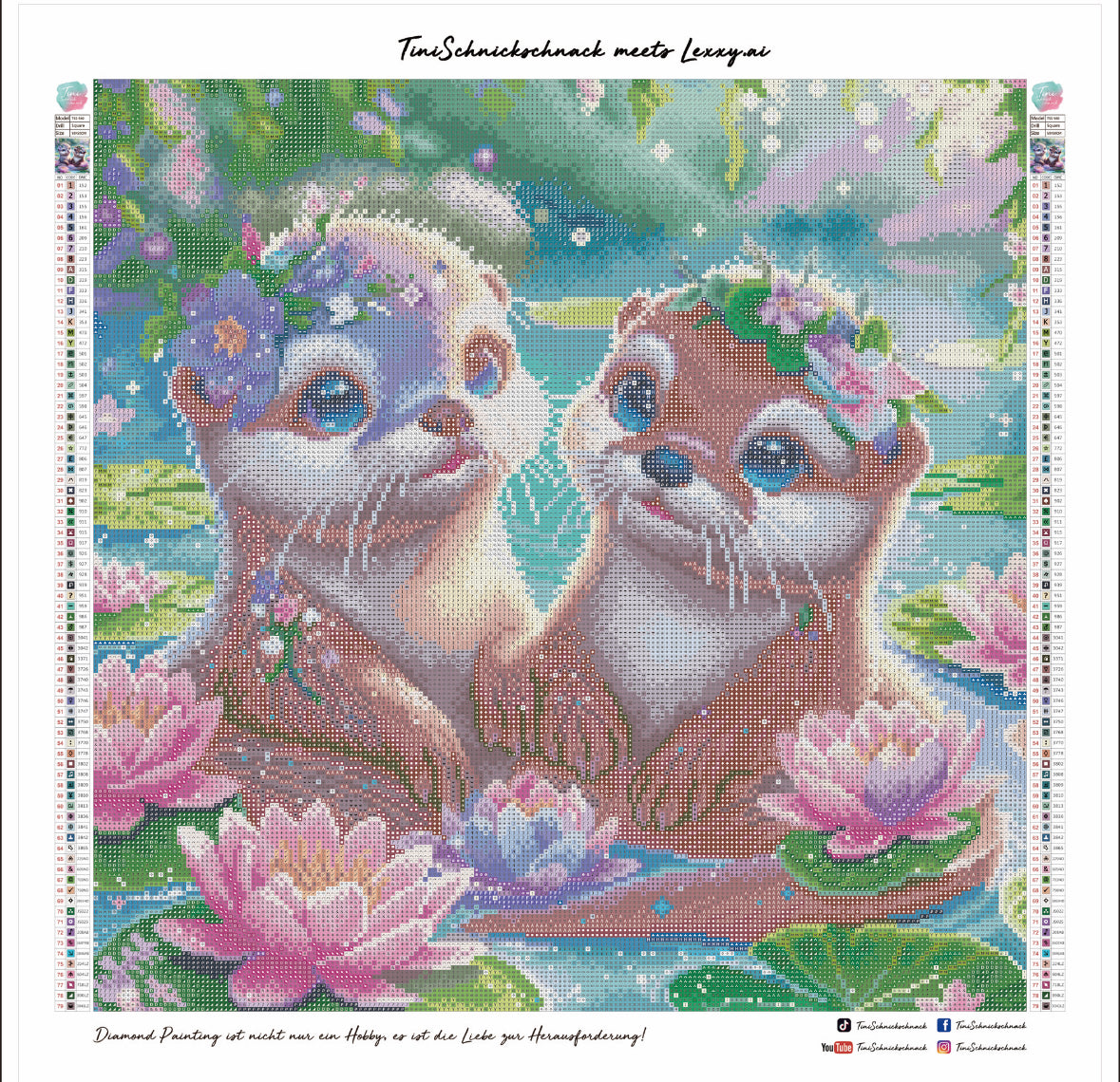 Diamond Painting Bild Otterpärchen „Willi & Wuschi" von AI-Artist Lexxy.ai 50x50cm (inkl. Metallic) TSS-560