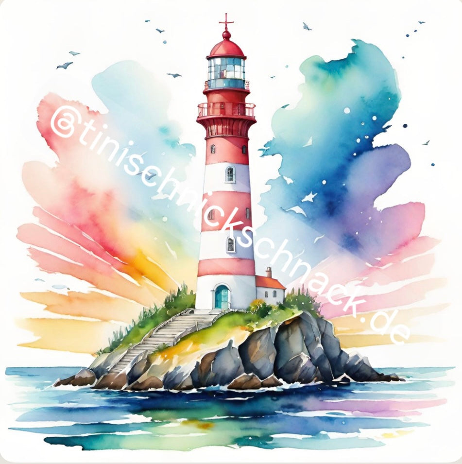 Diamond Painting Bild "Aquarell Leuchtturm" 50x50cm (inkl. Fairy Dust) TSS-537