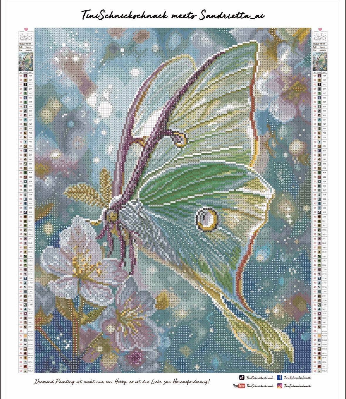 Diamond Painting Bild "Luna Moth - Mondfalter" von AI-Artist Sandrietta_ai (inkl. Feenstaub) 40x50cm TSS-899