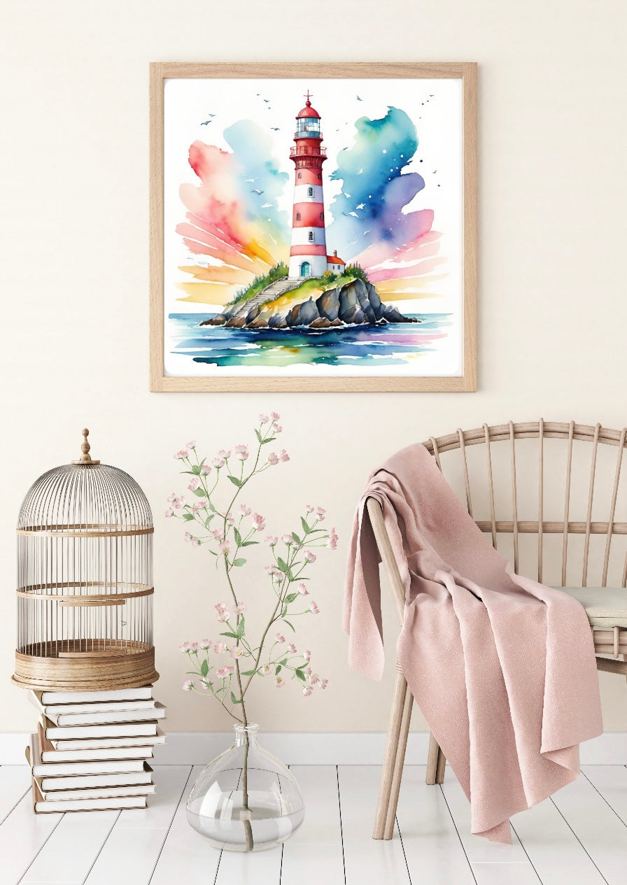 Diamond Painting Bild "Aquarell Leuchtturm" 50x50cm (inkl. Fairy Dust) TSS-537