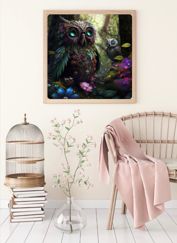 Diamond Painting Bild "Roboter-Eule" von AI-Artist Sandrietta_ai 50x50cm (eckige Steine)