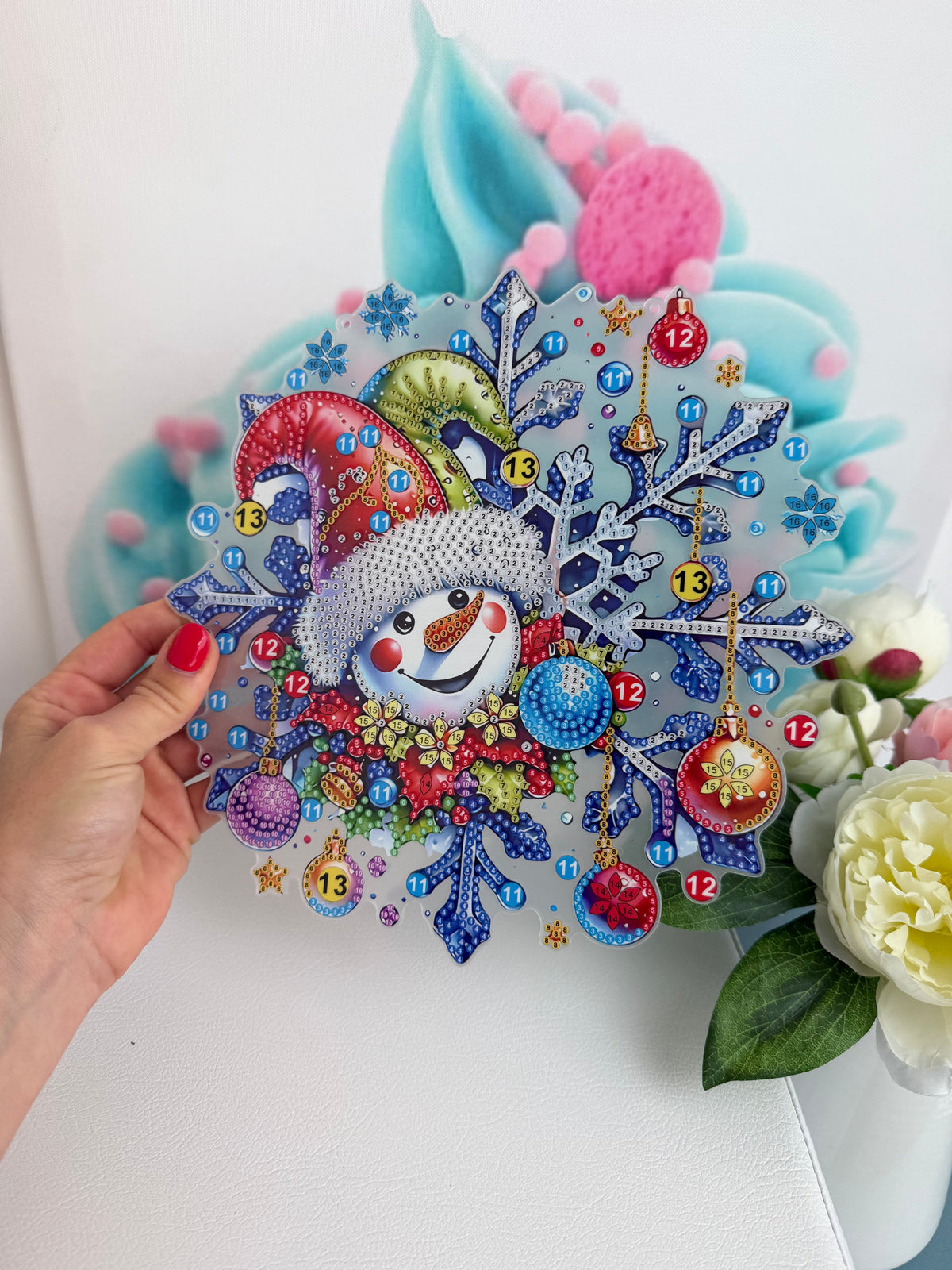Diamond Painting XMAS Anhänger "Snowman Flöckchen" 24x24cm (AH930)
