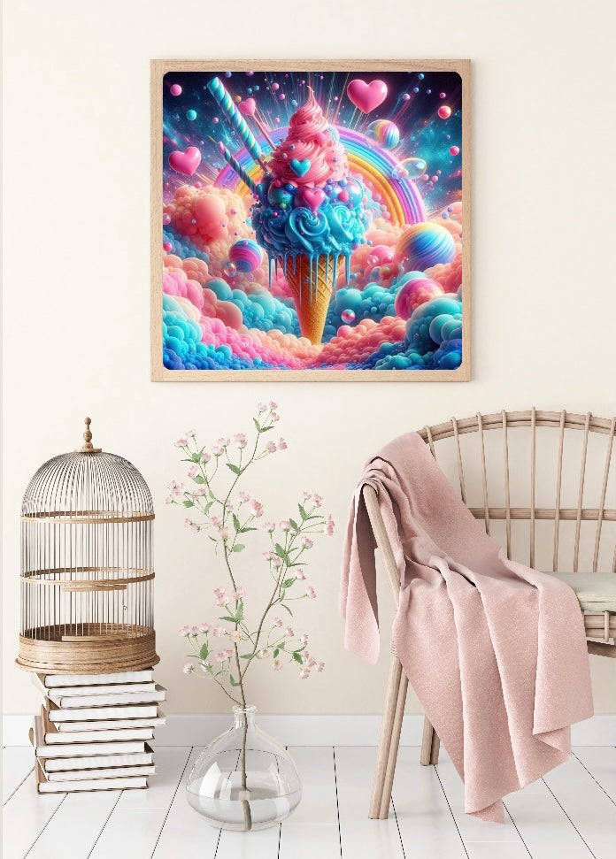 Diamond Painting Bild "Ice Cream in Heaven" von AI-Artist Bex.ai 50x50cm