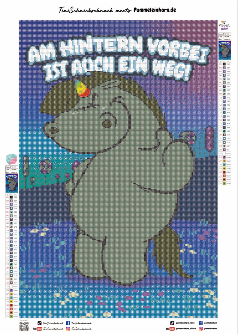 Diamond Painting Bild Grummeleinhorn "AM HINTERN VORBEI" von Pummeleinhorn 40x60cm (inkl. Fairy Dust)