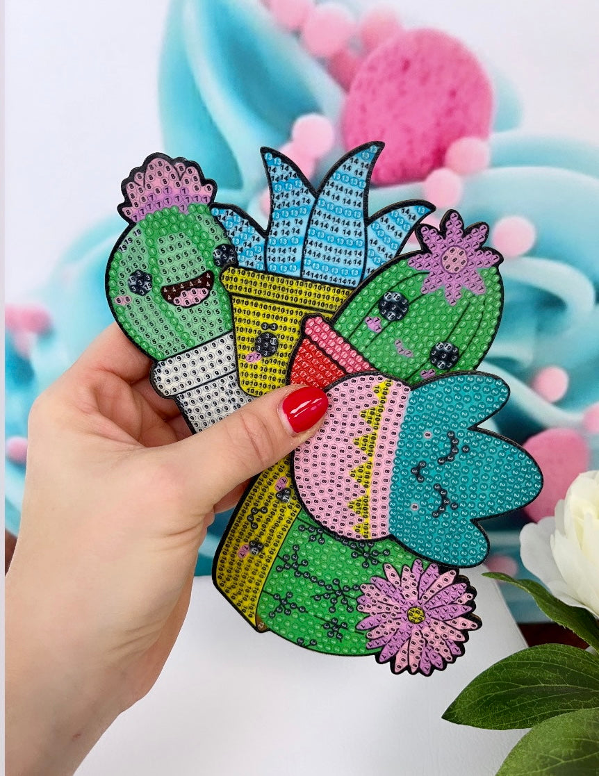 Diamond Painting Untersetzer Kawaii "Kakteen" 10 Stück U15