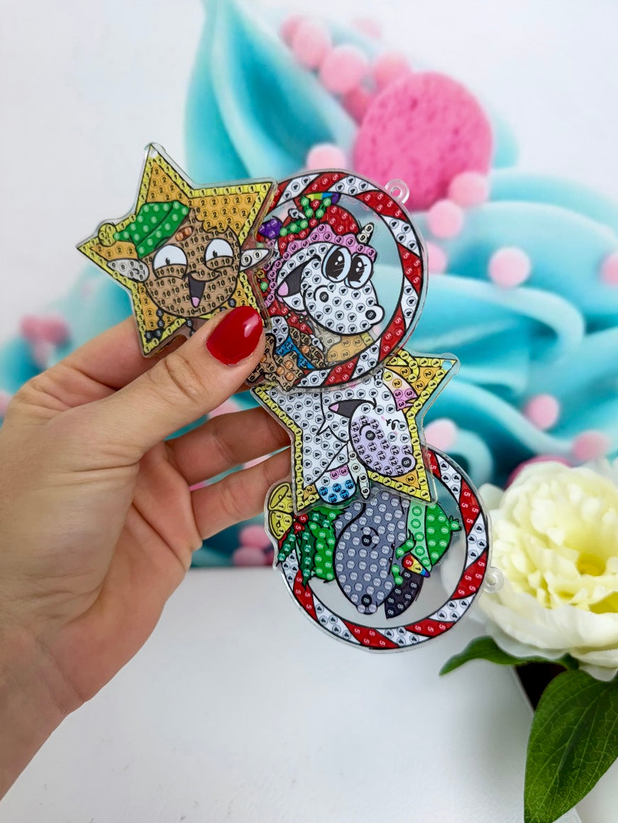 Diamond Painting XMAS Schlüsselanhänger Pummeleinhorn "Weihnachtsfreude" 6Stück (AH105)