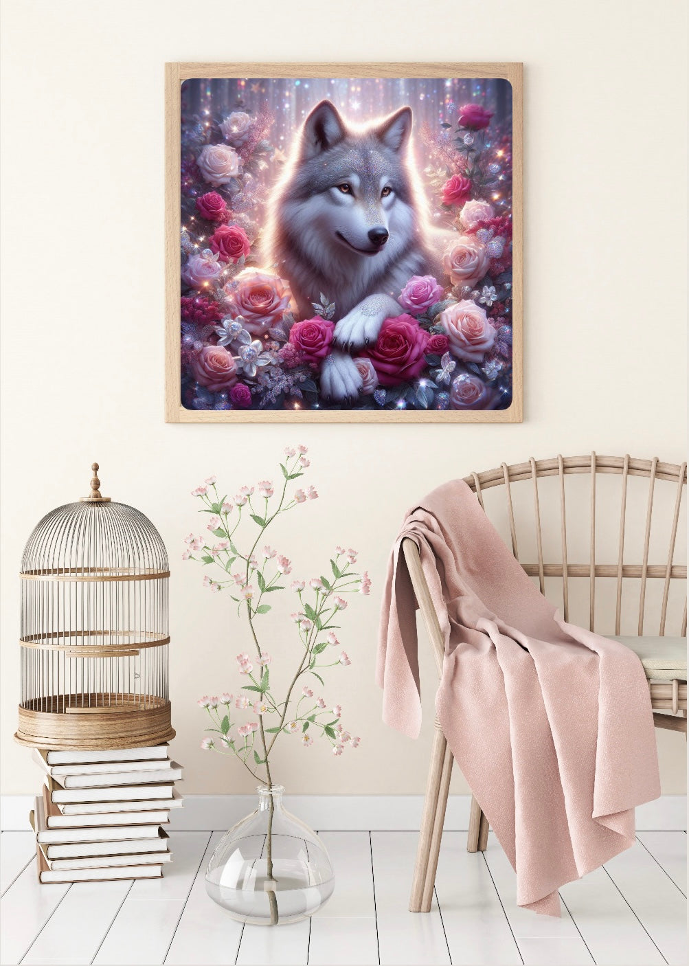 VORVERKAUF! Diamond Painting Bild Wolf „Rosenwolf" von AI-Artist Lexxy.ai 50x50cm (inkl. Feenstaub Steine) TSS-564