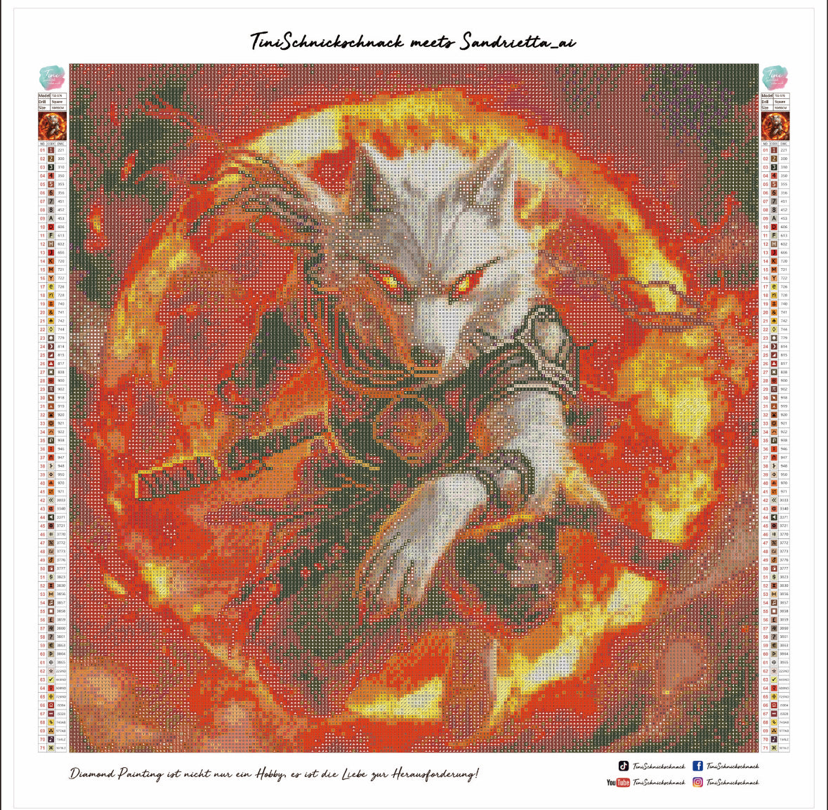 Diamond Painting Bild Feuerwesen "Wolf-Glutara" von AI-Artist Sandrietta_ai 50x50cm TSS-576