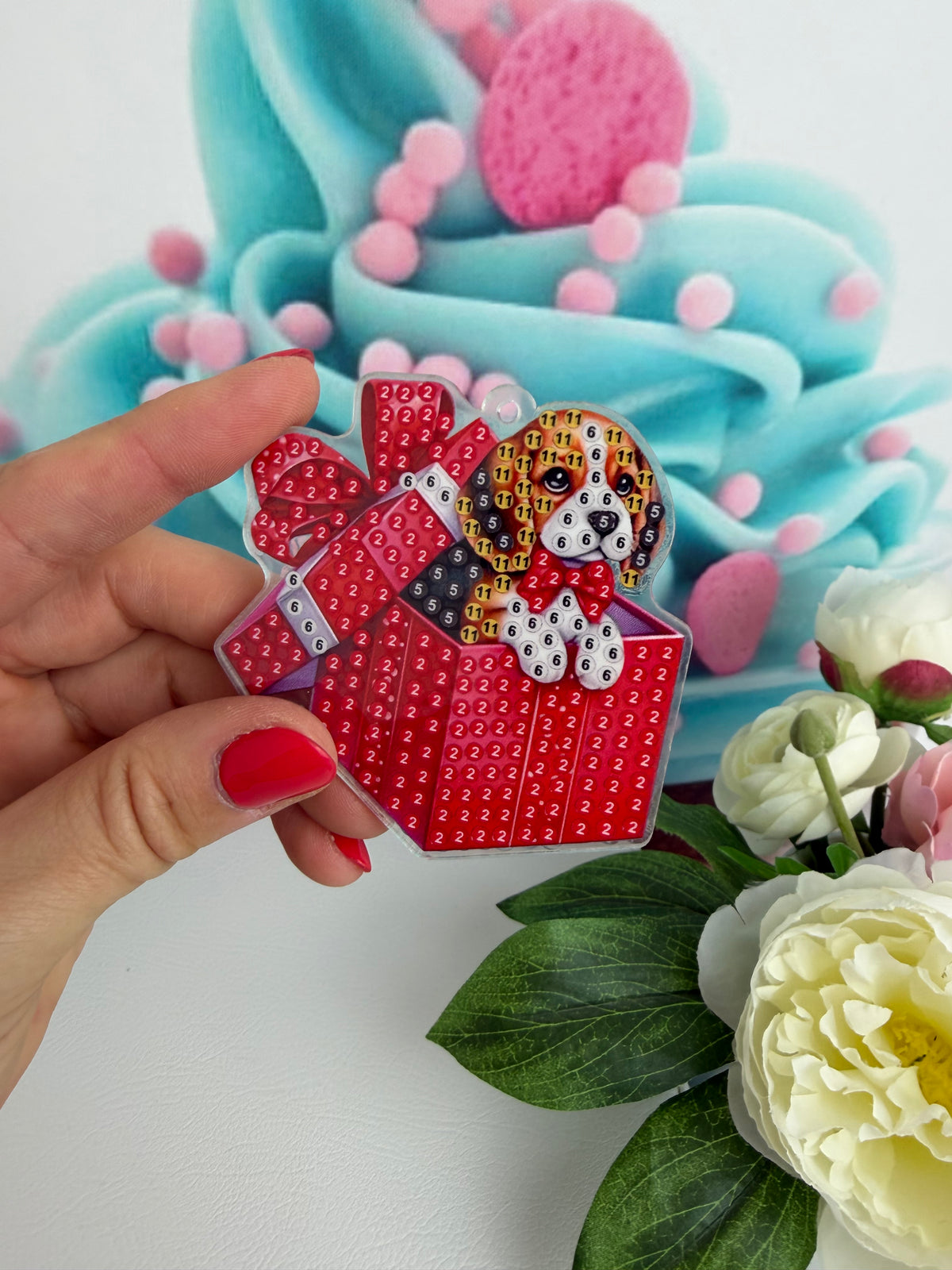 Diamond Painting XMAS Schlüsselanhänger "Pets-Gifts" ca 6x7cm (AH944)