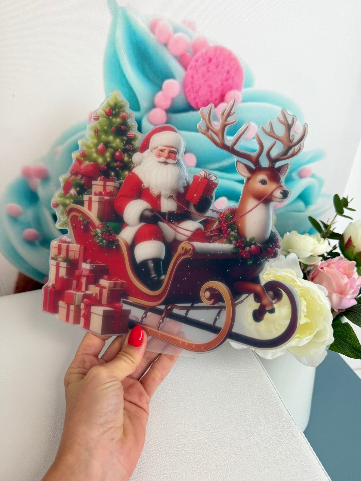 ACHTUNG: 2. WAHL!! Diamond Painting XMAS Aufsteller "Weihnachtsmann Schlitten" 23x24cm (AH909)