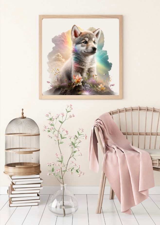 Diamond Painting Bild "Baby-Wolf" von AI-Artist Sandrietta_ai 50x50cm (eckige Steine) TSS-57