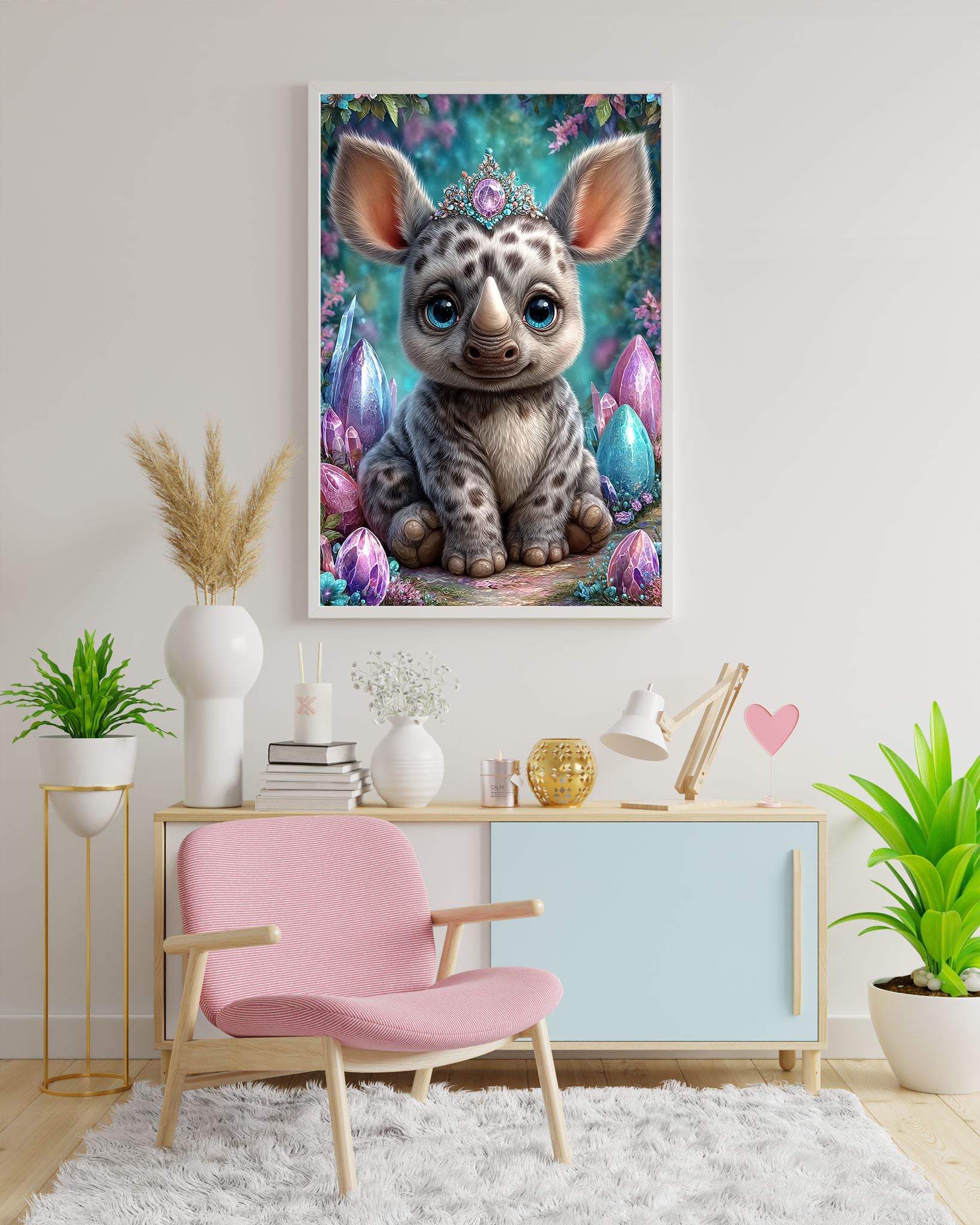 Diamond Painting Bild Nashorn "Opalia" von AI-Artist Sandrietta_ai (inkl. Feenstaub) 40x60cm TSS-726