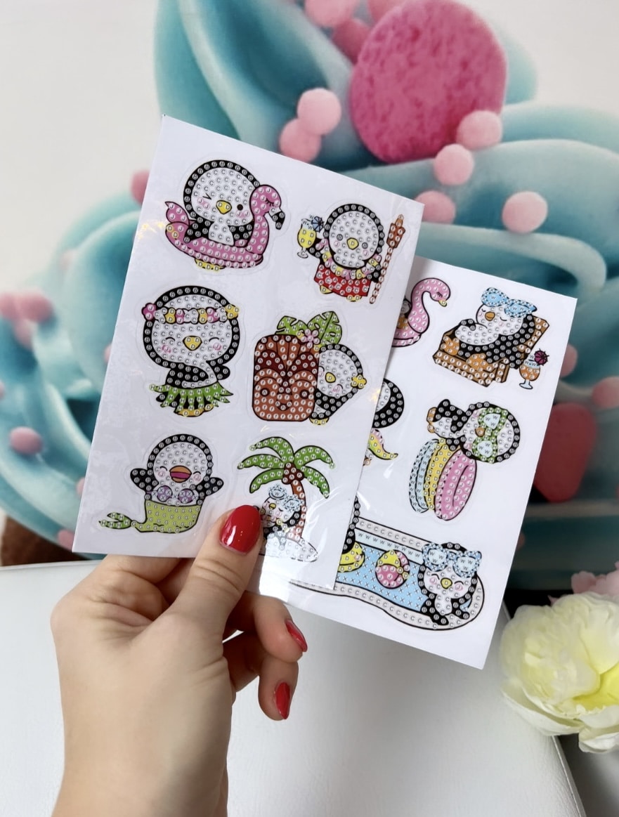 Diamond Painting Sticker Set "Sommer-Pinguin" 11 Stück