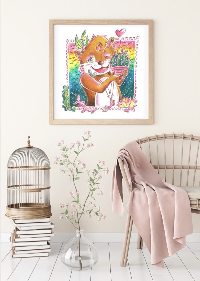 Diamond Painting Künstlerbild "Otter liebt Kaktus" von °Nicole Jandl° 50x50