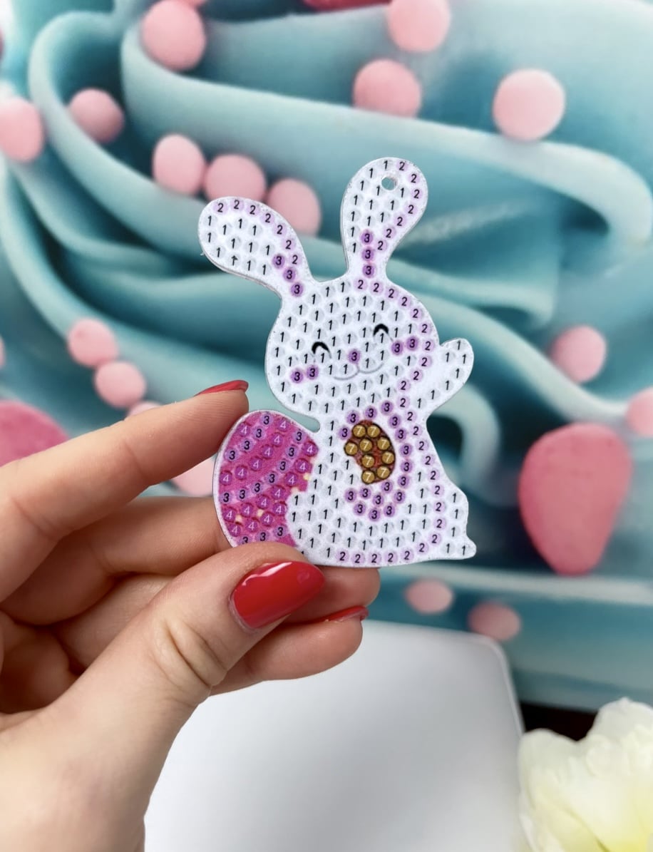 Diamond Painting Anhänger "White Rabbits" 5er