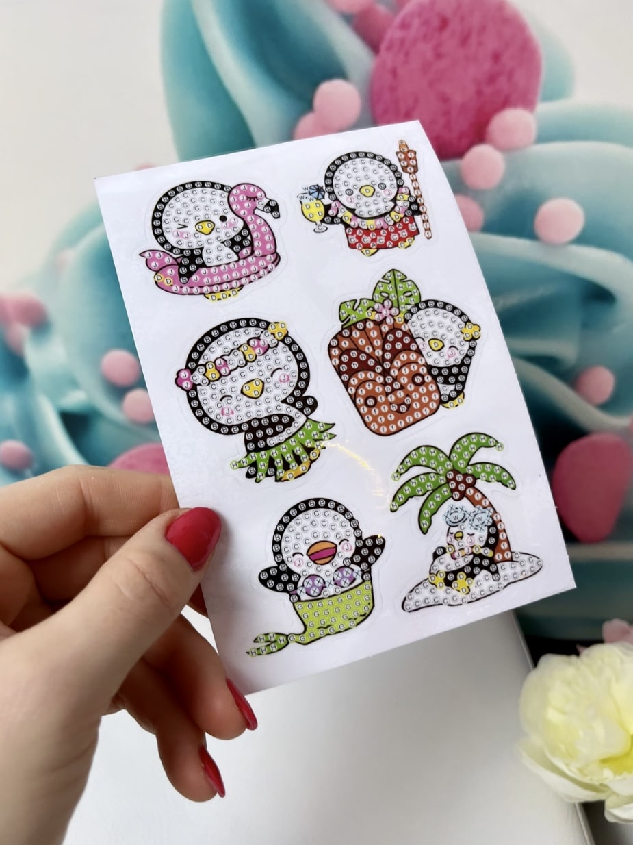 Diamond Painting Sticker Set "Sommer-Pinguin" 11 Stück
