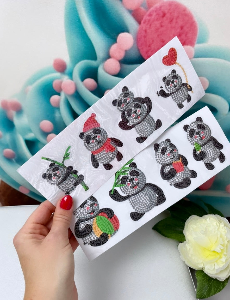 Diamond Painting Sticker Set "Panda-Love" 8 Stück