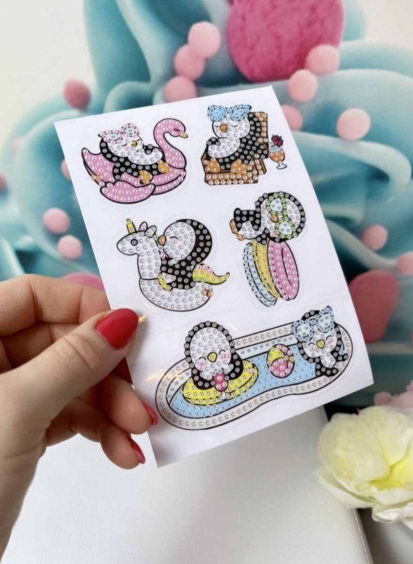 Diamond Painting Sticker Set "Sommer-Pinguin" 11 Stück