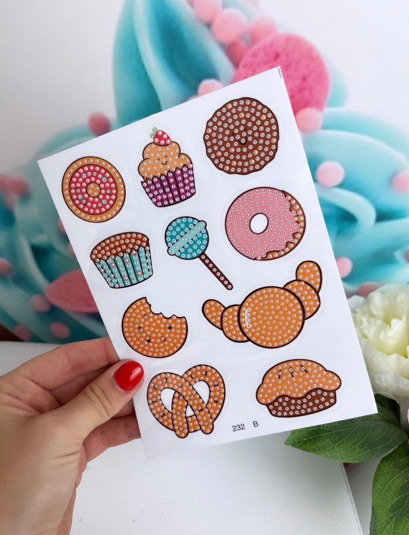 Diamond Painting Sticker Set "Kawaii-Food Party" 44 Stück XXL Set