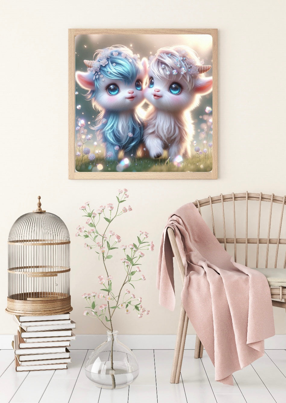 Diamond Painting Bild Ziegenkinder "Luna & Sol" von AI-Artist Lexxy.ai 50x50cm (inkl. Feenstaub) TSS-622