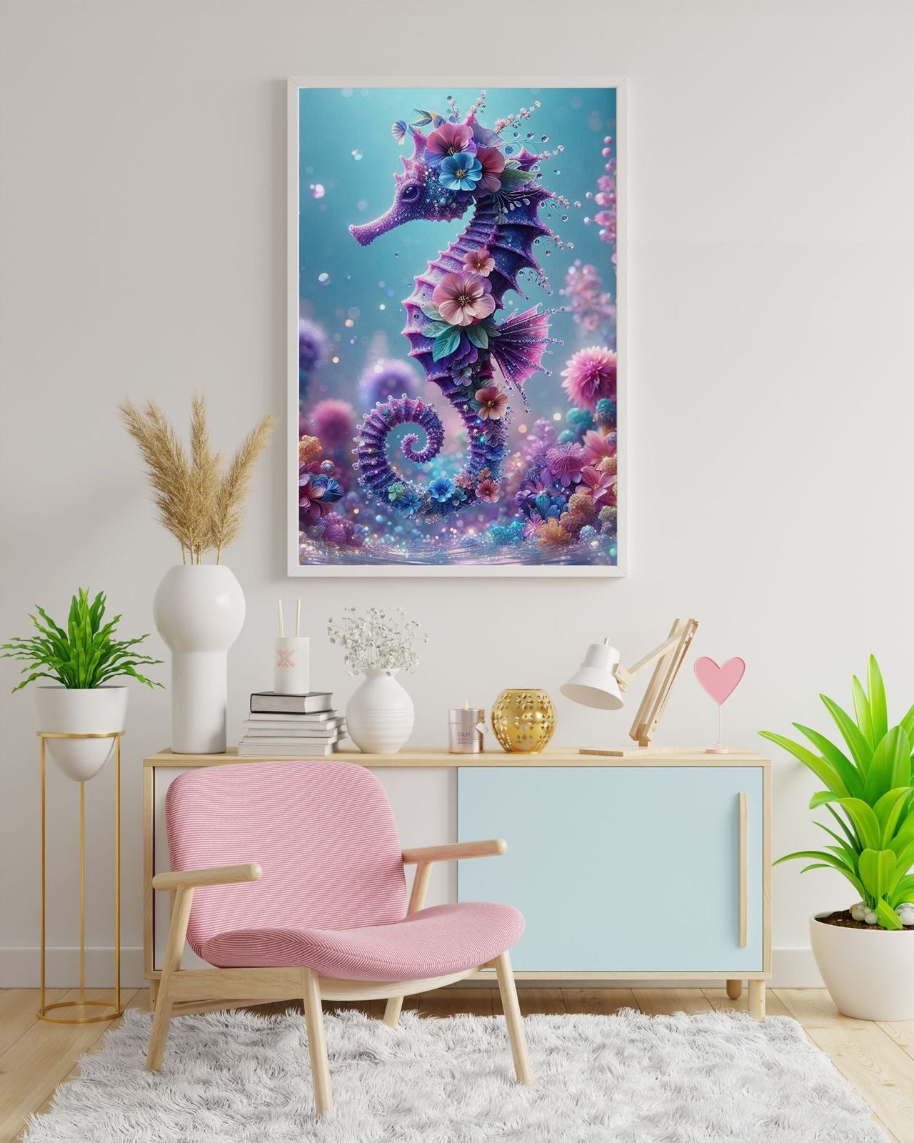 Diamond Painting Bild Seepferdchen "Malu" von AI-Artist Lexxy.ai 40x60cm (inkl. Metallic) TSS-453