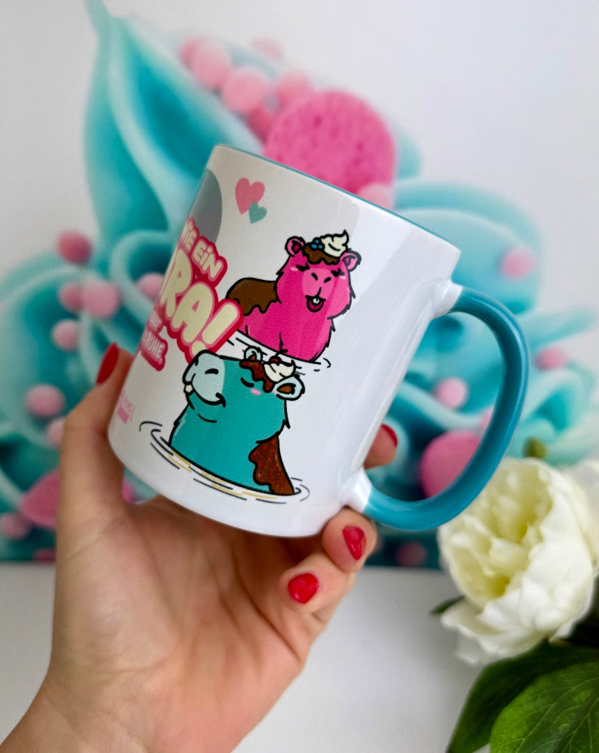 TiniSchnickschnack Pummeleinhorn Capybara Cup "Entspanne dich" - Tasse 330ml türkis