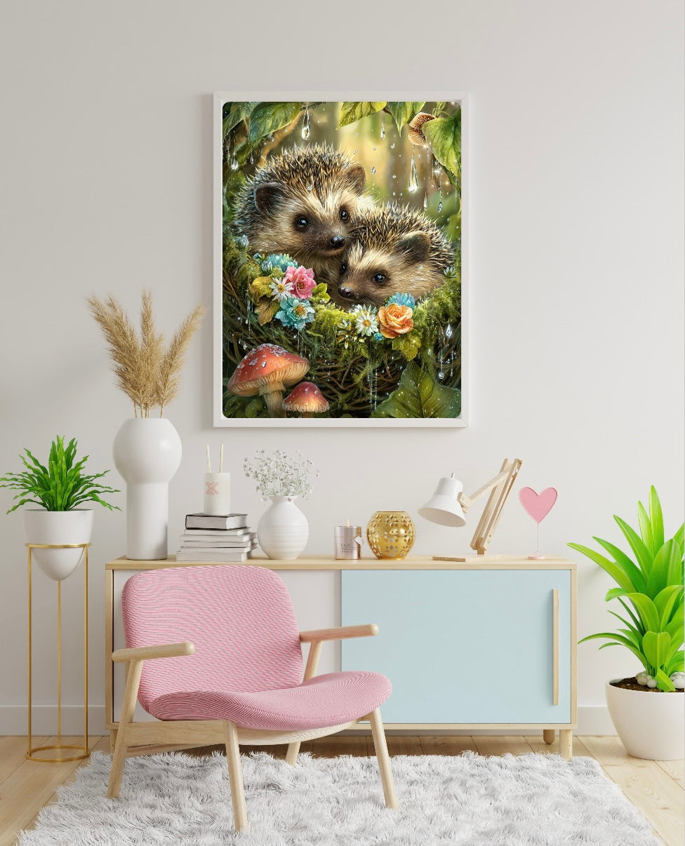 Diamond Painting Bild "Kuscheliges Igelnest" von AI-Artist Sandrietta_ai (Sondersteine-Special) 40x50cm TSS-894
