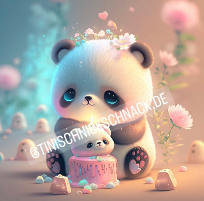 Diamond Painting Bild TSS82 "Panda-Tuffy" von AI-Artist Volasuki 50x50cm mit (eckige Steine)