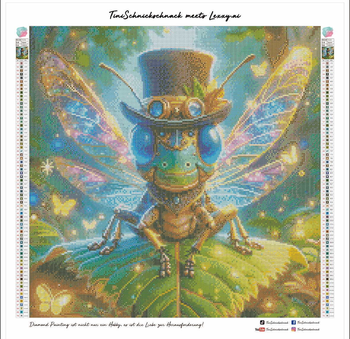 Diamond Painting Bild Grashüpfer "Lord von Hüpf" von AI-Artist Lexxy.ai 50x50cm (inkl. Feenstaub) TSS-611