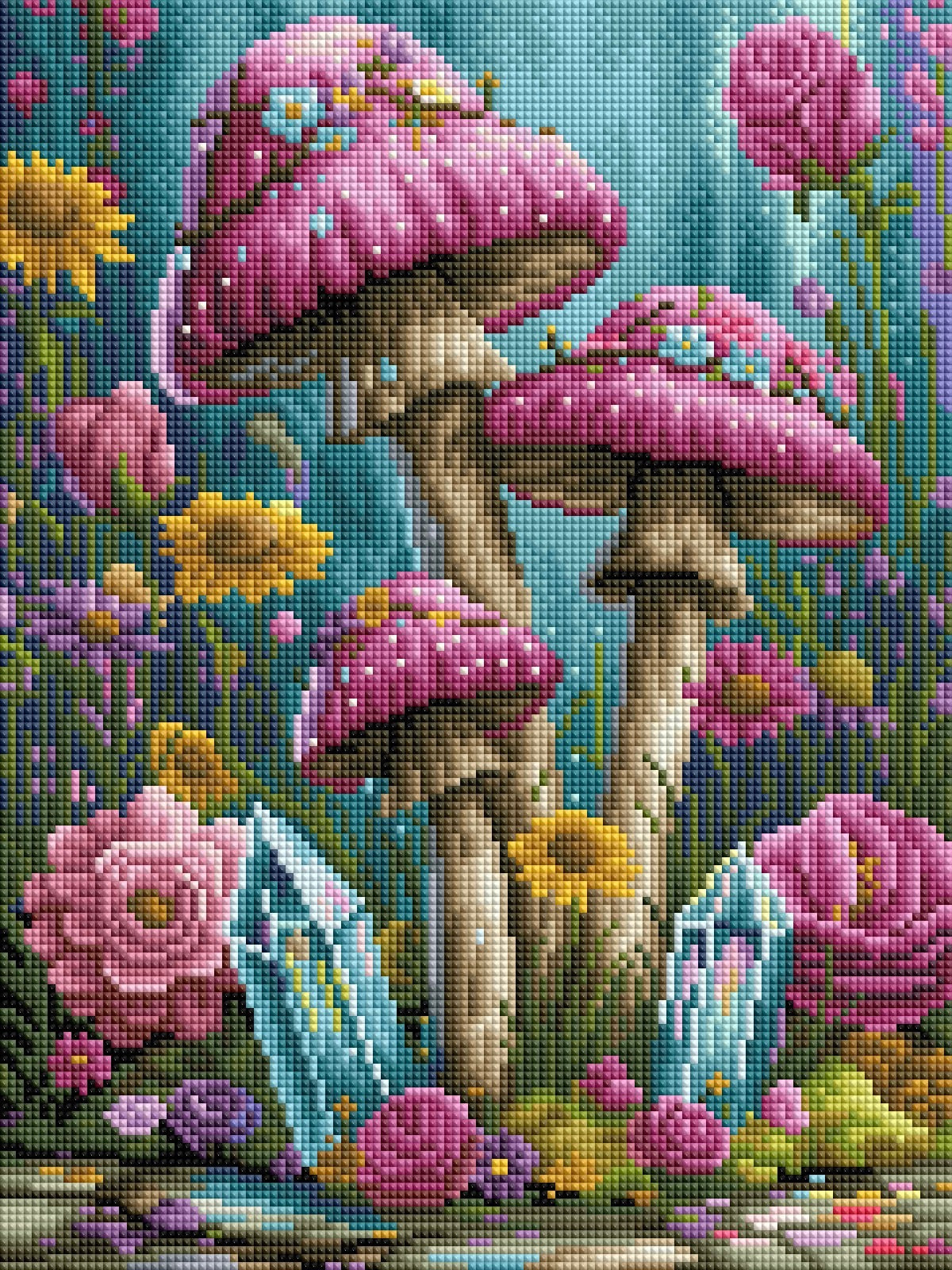 Diamond Painting Bild "Im Reich der Blütenpilze" von AI-Artist Sandrietta_ai (inkl. Feenstaub) 30x40cm TSS-755