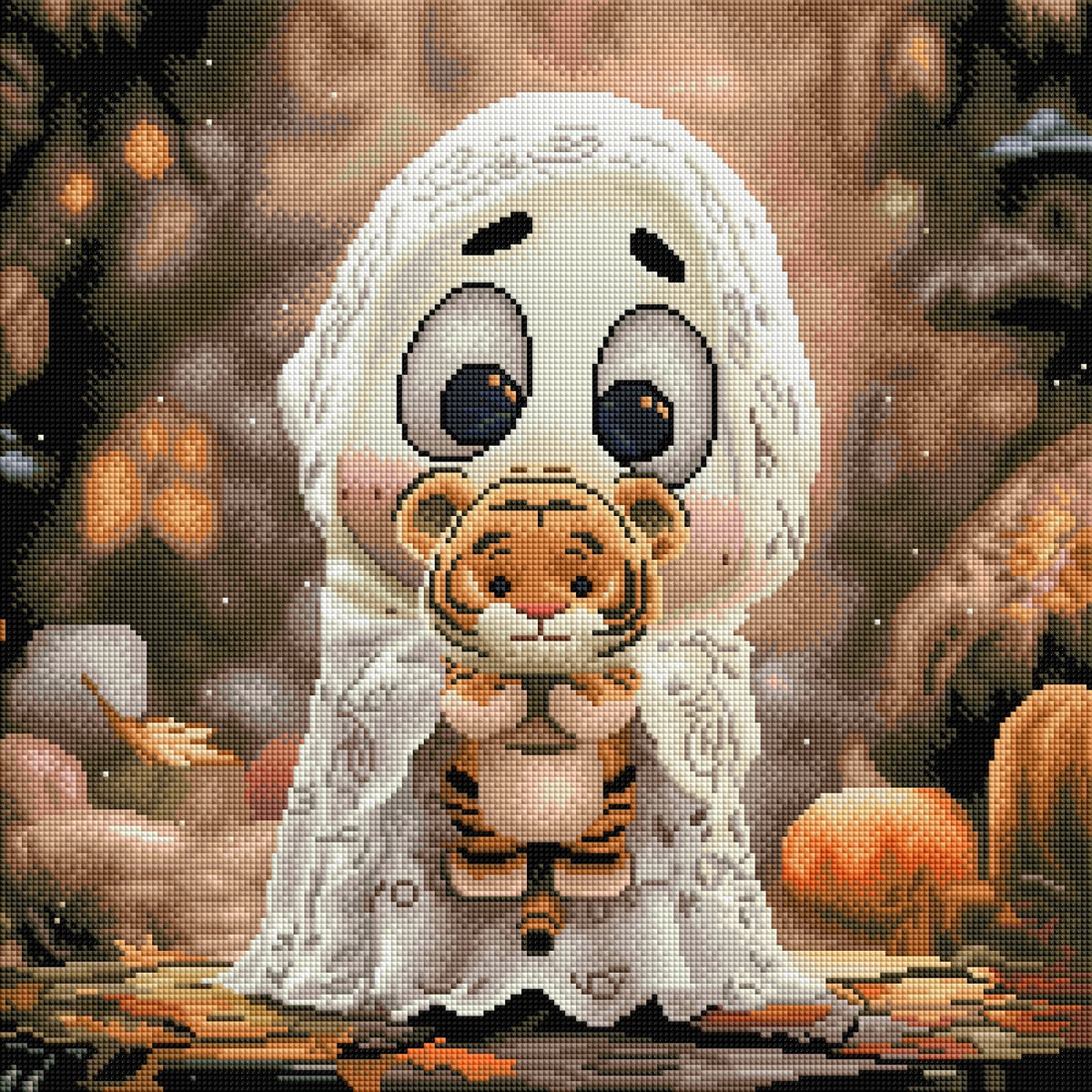 Diamond Painting Bild Halloween "Gespenst Bini mit seinem Kuschelfreund" von Lisa Morgan 50x50cm (Sondersteine-Special) TSS-851