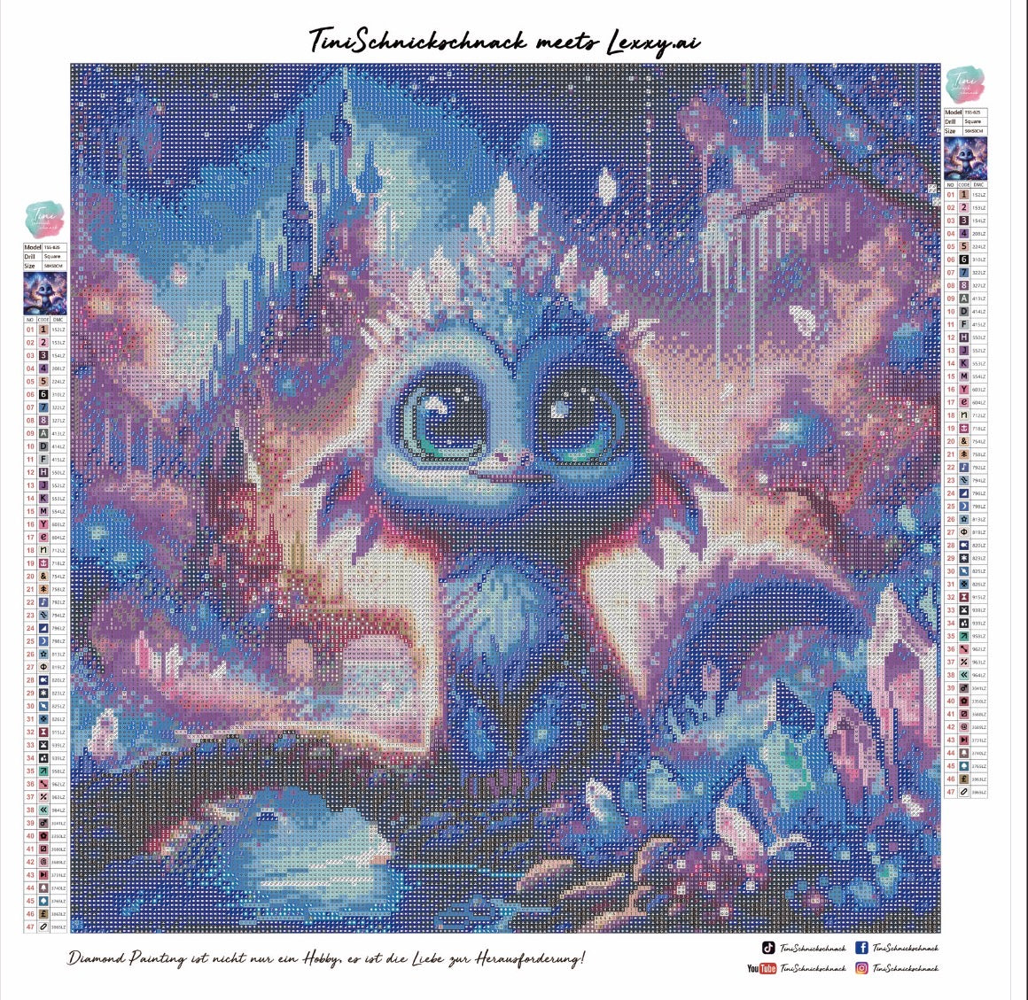 Diamond Painting Bild "Drache Duke" von AI-Artist Lexxy.ai 50x50cm (Full Strass) TSS-825